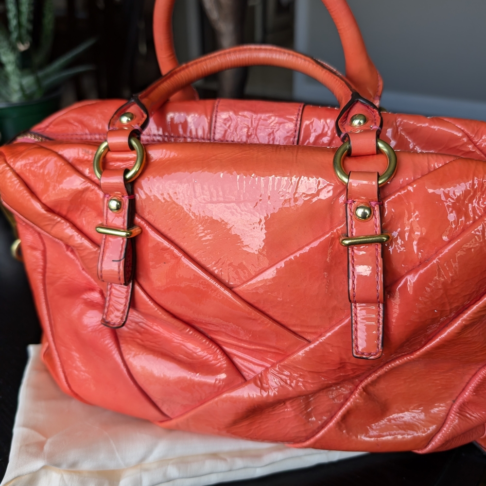Coach Orange Satchel with Gold Accents and Leather Handles - Picture 2 of 7